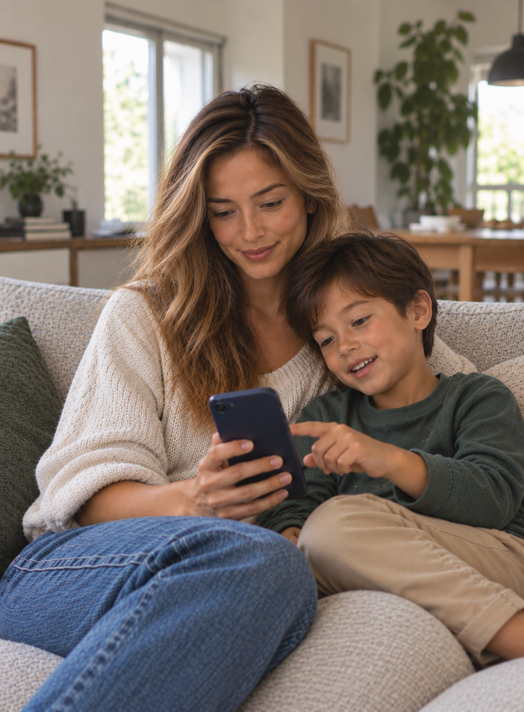 Parent and child exploring a smartphone together